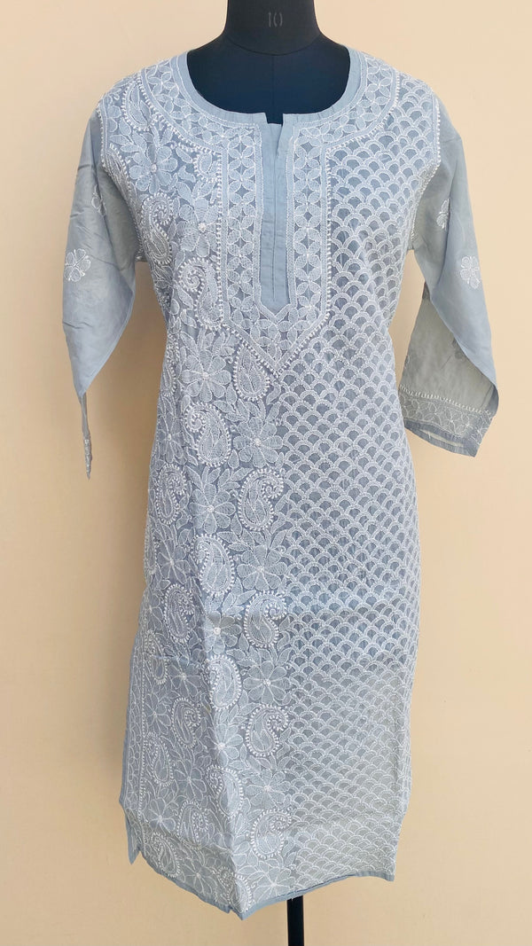 Lucknowi Chikankari Kurti Gray Cotton