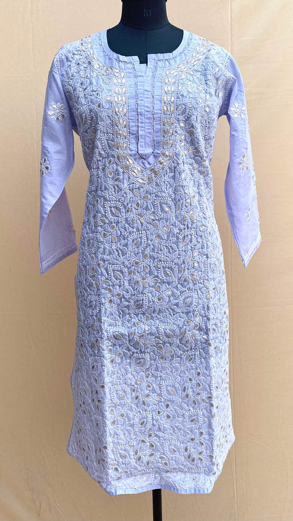 Lucknow Chikankari Kurti Purple Cotton with Gotta Patti Work