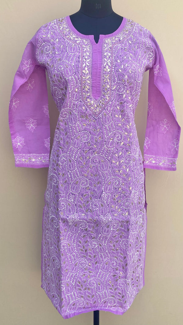 Lucknowi Chikankari Kurti Purple Cotton with Gotta Patti Work