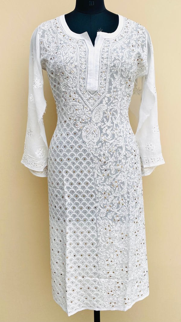 Lucknowi Chikankari Kurti White On White Pure Georgette with Mukaish work