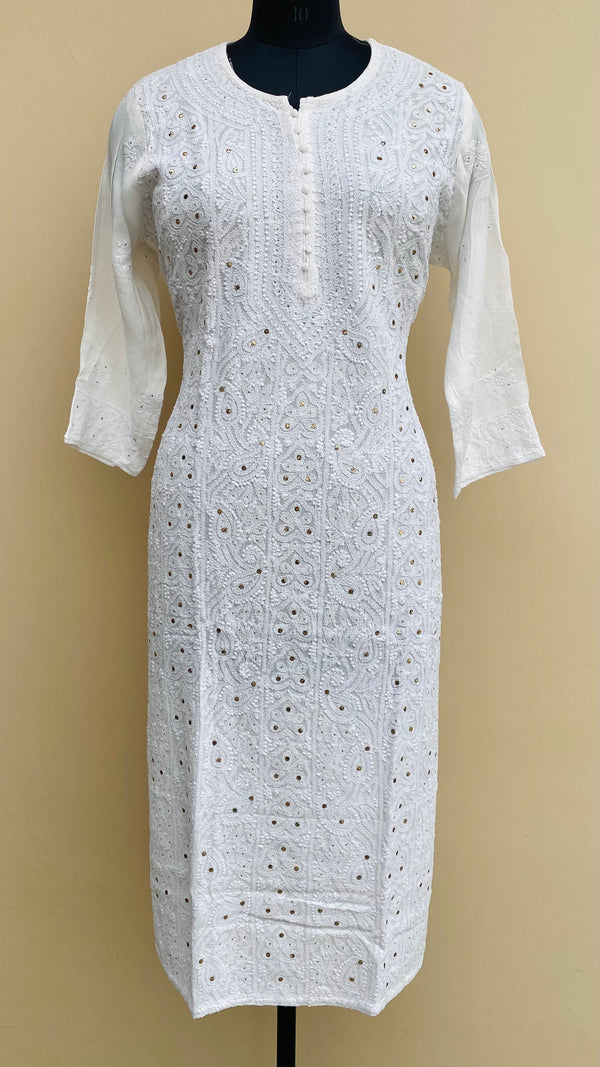 Lucknowi Chikankari Kurti White On White Pure Georgette with Mukaish work