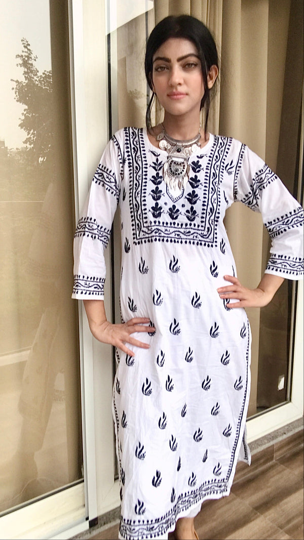 Lucknowi Chikankari Kurti White Soft Mulmul Cotton