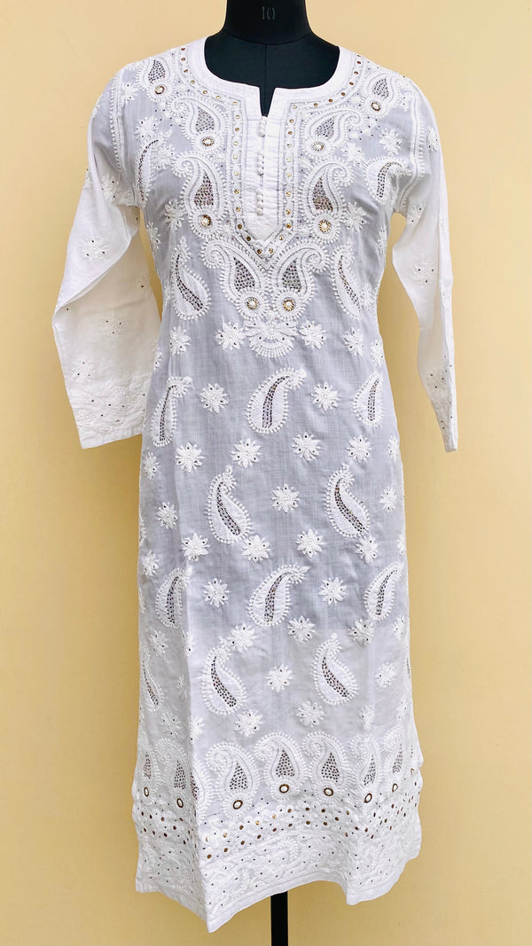 Lucknowi Chikankari Kurti White On White Muslin with Mukaish Work