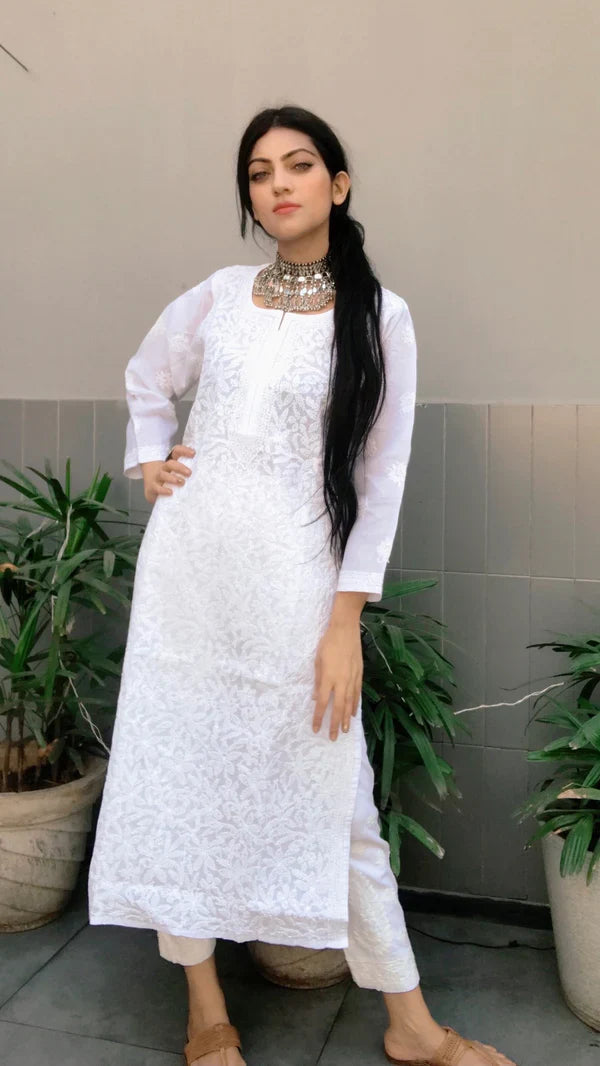 Lucknowi Chikankari Kurti White Cotton