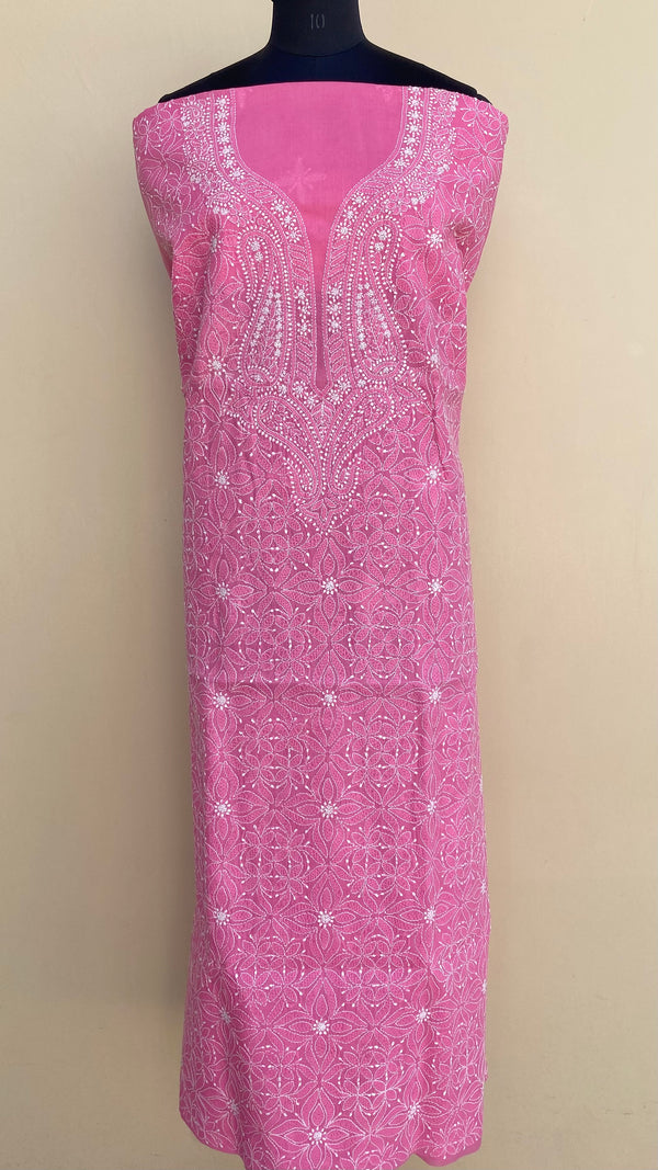 Lucknowi Chikankari Kurta Length Pink Cotton