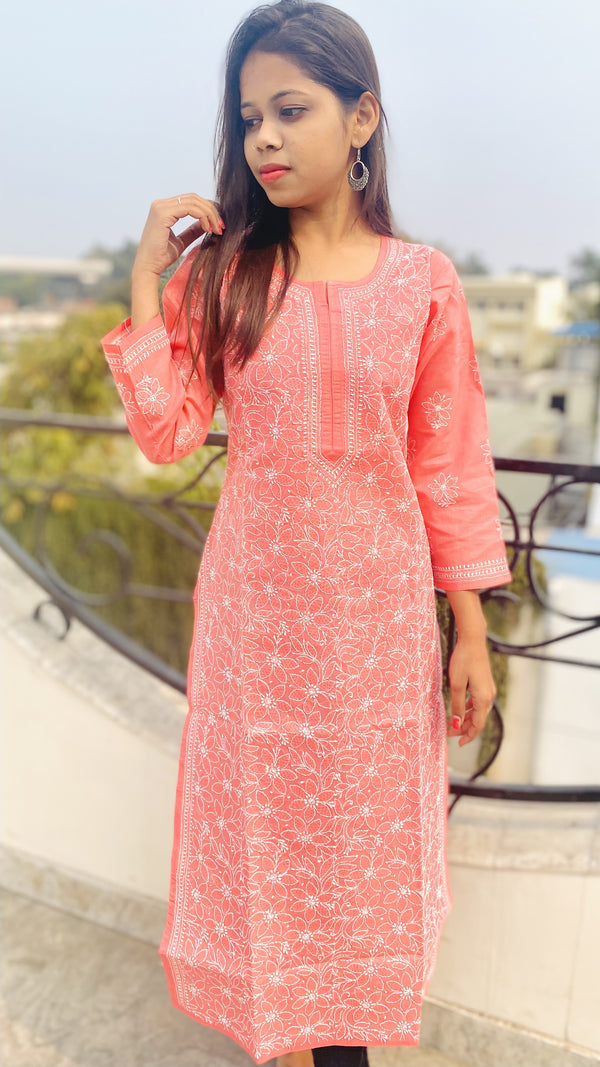 Lucknowi Chikankari Kurti Gajri Cotton