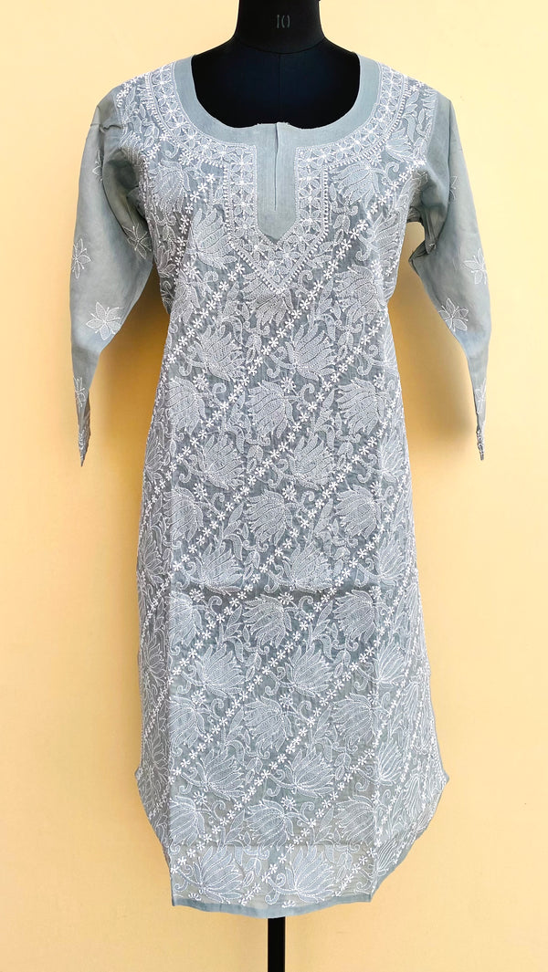 Lucknowi Chikankari Kurti Gray Cotton