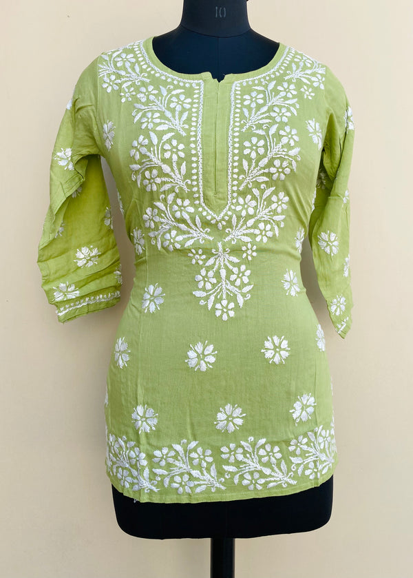 Lucknowi Chikankari Short Kurti Green Modal