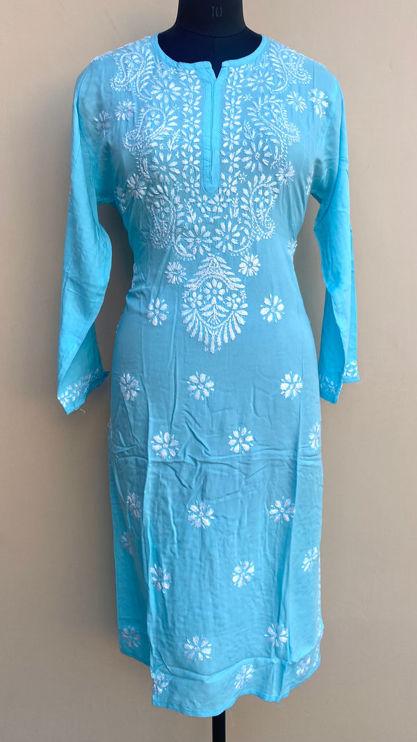 Lucknowi Chikankari Kurti Blue Modal Cotton