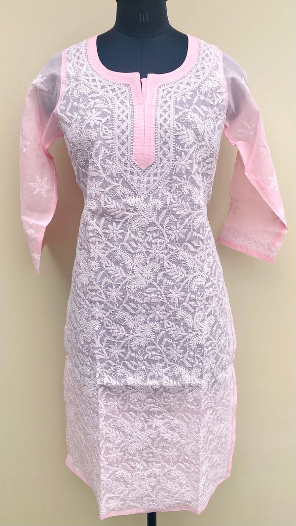 Lucknowi Chikankari Kurti Pink Cotton