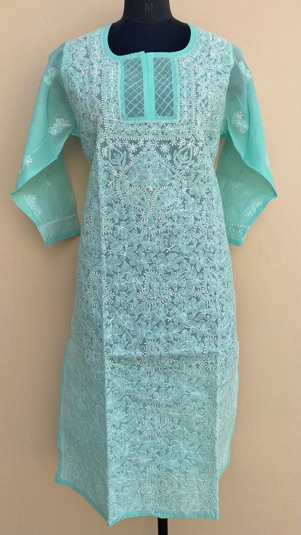 Lucknowi Chikankari Kurti Sea Green Cotton