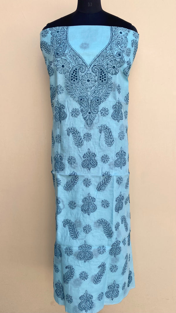 Lucknowi Chikankari Kurta Length Blue Cotton