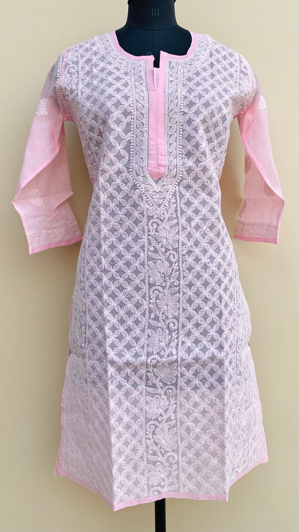 Lucknow Chikankari Kurti Pink Cotton