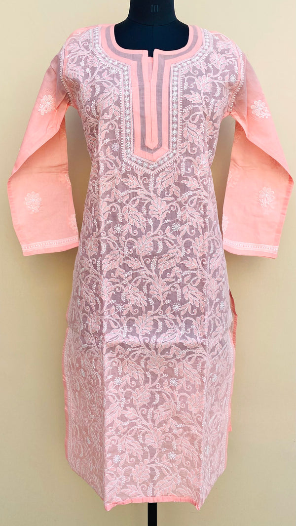 Lucknowi Chikankari Kurti Peach Cotton