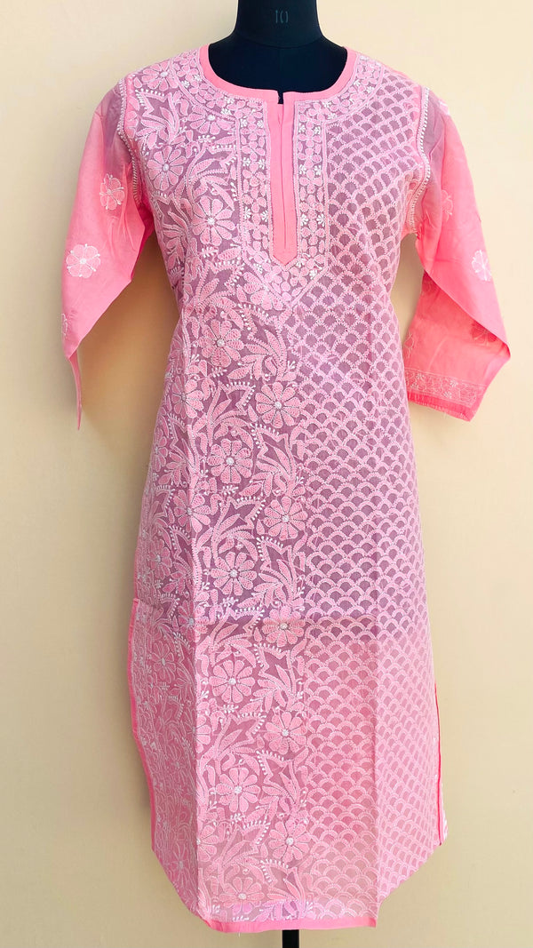 Lucknowi Chikankari Kurti Pink Cotton
