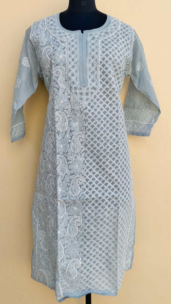 Lucknowi Chikankari Kurti Gray Cotton