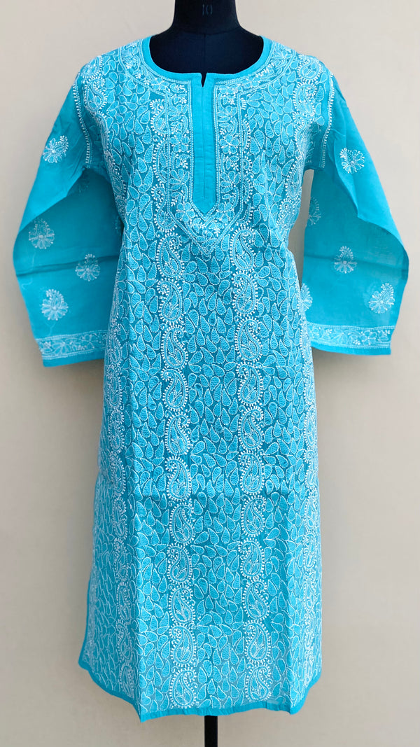 Lucknowi Chikankari Kurti Blue Cotton