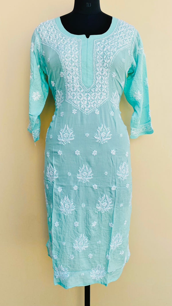 Lucknowi Chikankari Kurti Sea Green Modal Cotton