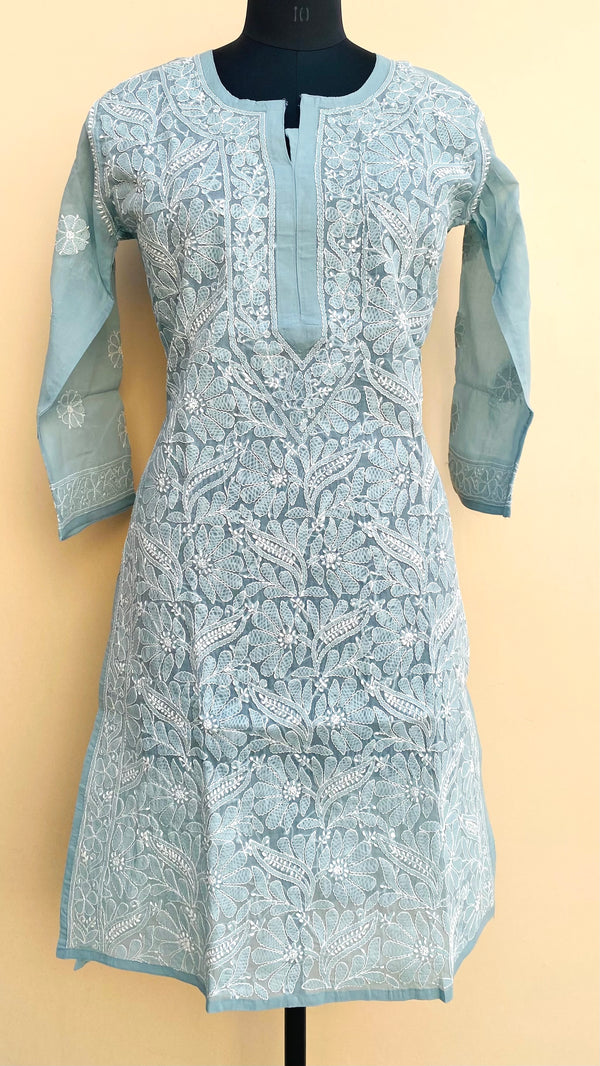 Lucknowi Chikankari Kurti Gray Cotton