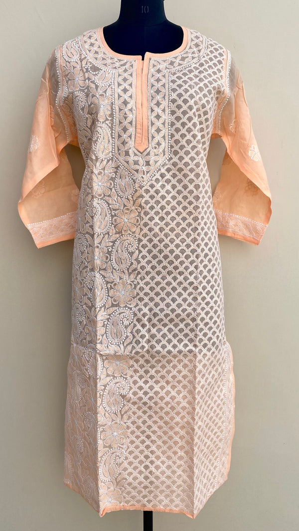 Lucknowi Chikankari Kurti Orange Cotton