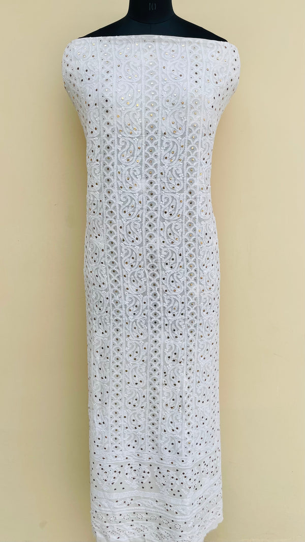 Lucknowi Chikankari Kurta Length White Pure Georgette with Mukaish Work