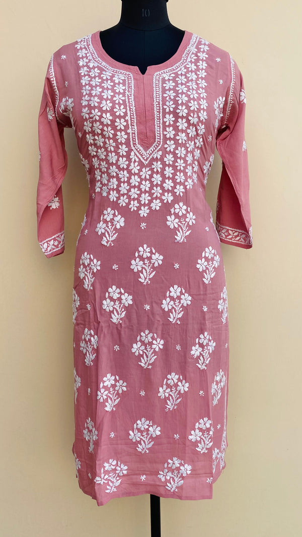 Lucknowi Chikankari Kurti Pink Modal Cotton