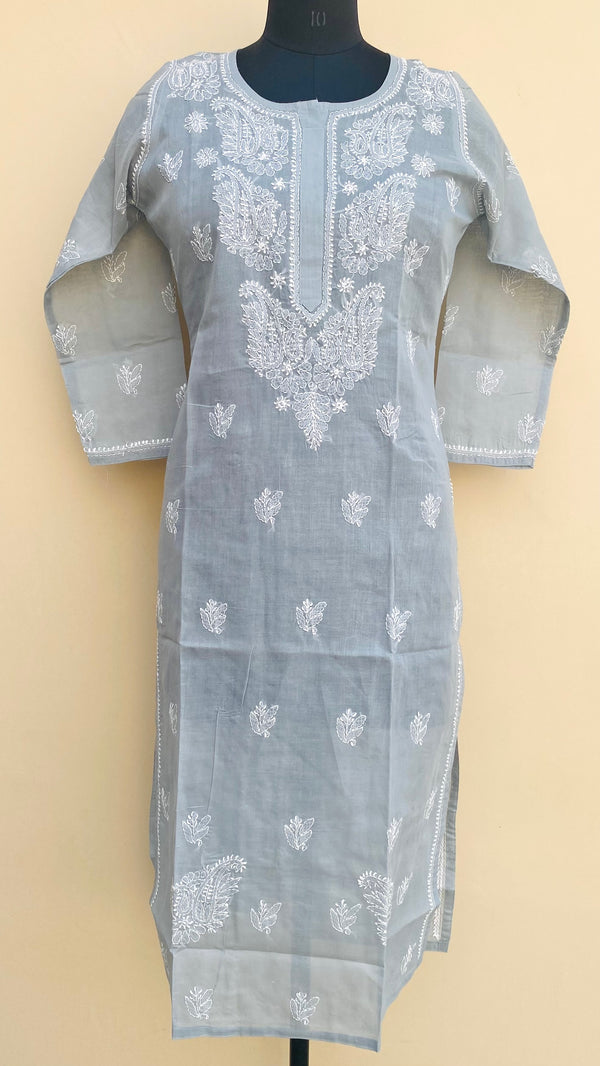 Lucknowi Chikankari Kurti Gray Cotton