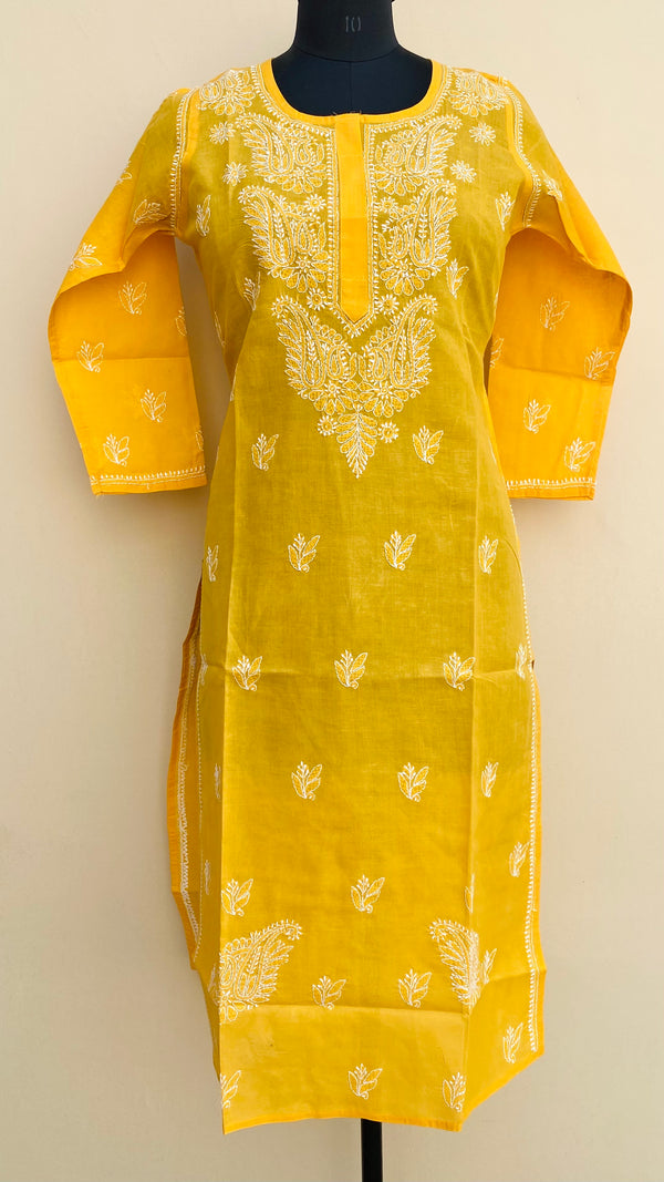 Lucknowi Chikankari Kurti Mustard Cotton