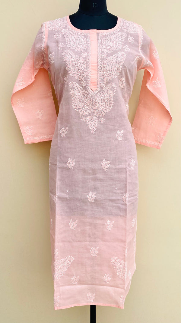 Lucknowi Chikankari Kurti Peach Cotton
