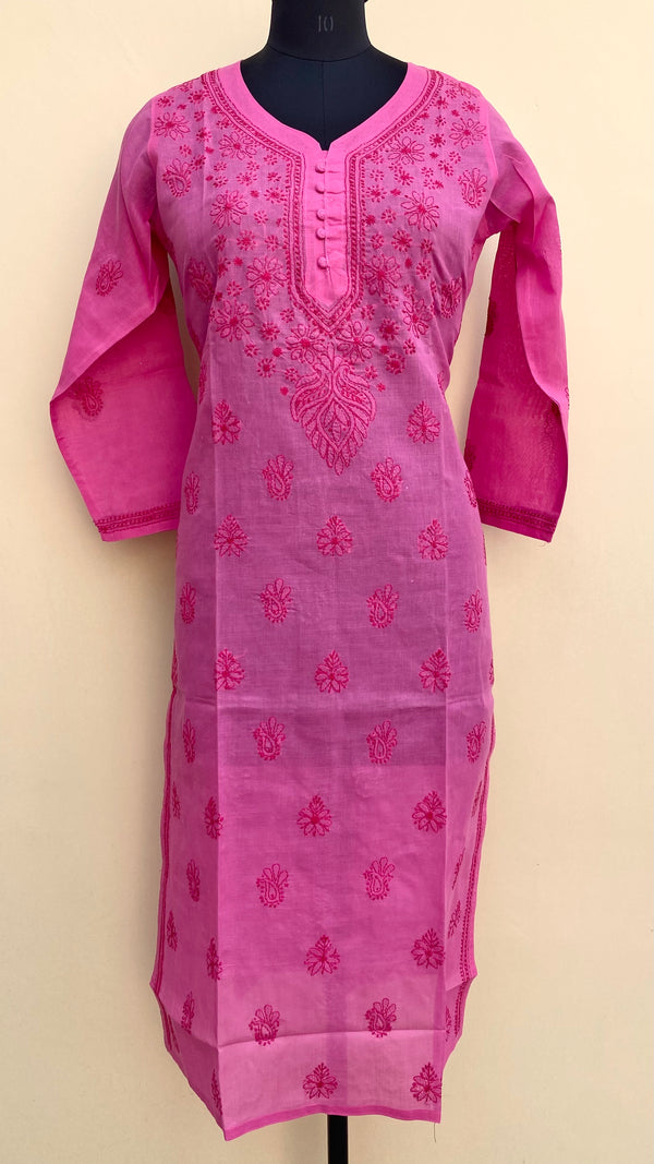 Lucknowi Chikankari Kurti Pink Cotton with Self work