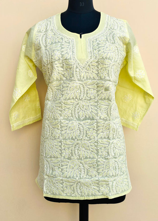 Lucknowi Chikankari Short Kurti Green Cotton