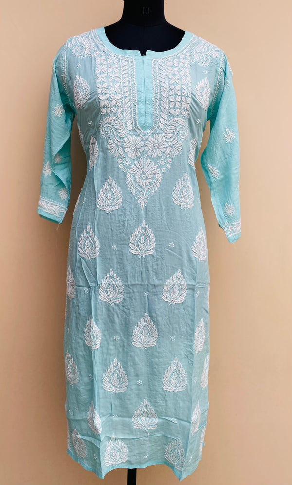 Lucknowi Chikankari Kurti Sky Blue Soft Modal Cotton