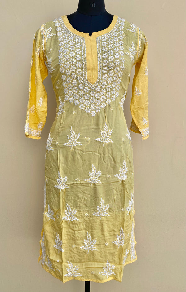 Lucknowi Chikankari Kurti Yellow Soft Modal Cotton