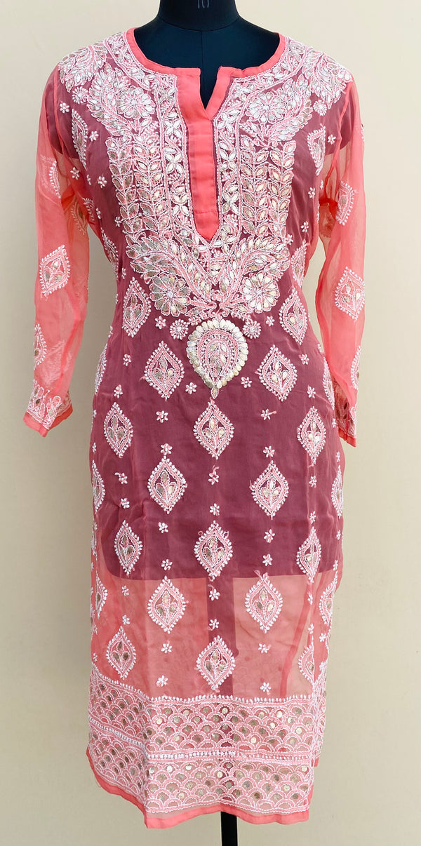 Lucknowi Chikankari Kurti Gajri Faux Georgette