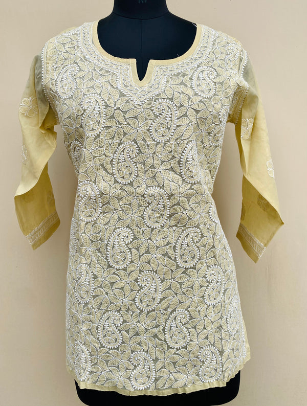 Lucknowi Chikankari Short Kurti Beige Cotton