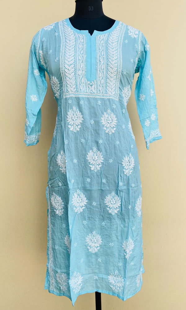 Lucknowi Chikankari Kurti Blue Soft Modal Cotton