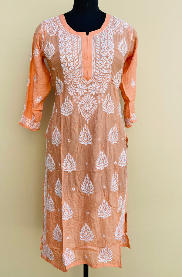 Lucknowi Chikankari Kurti Peach Soft Modal Cotton