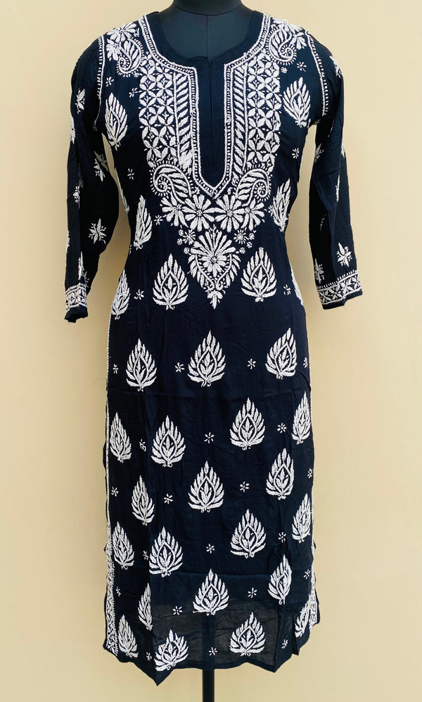 Lucknowi Chikankari Kurti Black Soft Modal Cotton