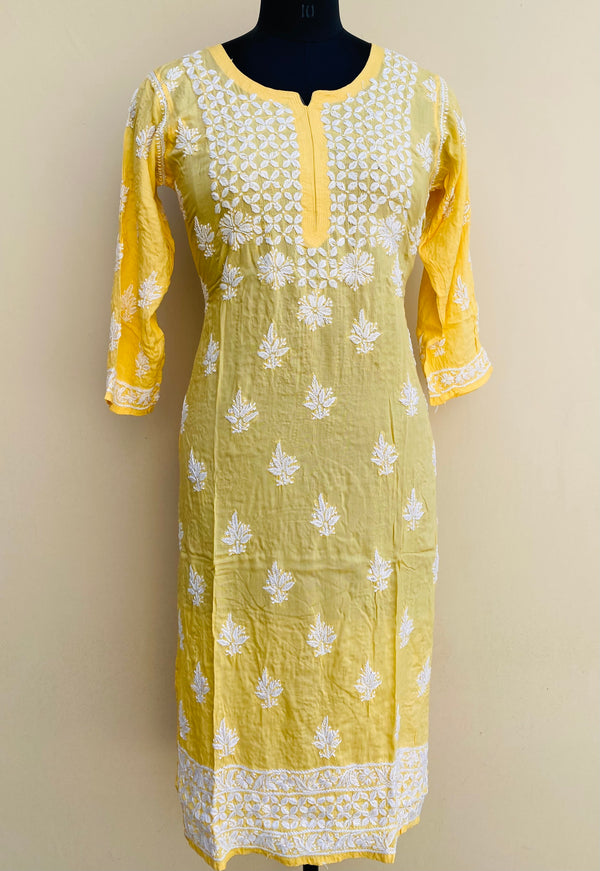 Lucknowi Chikankari Kurti Yellow Soft Modal Cotton