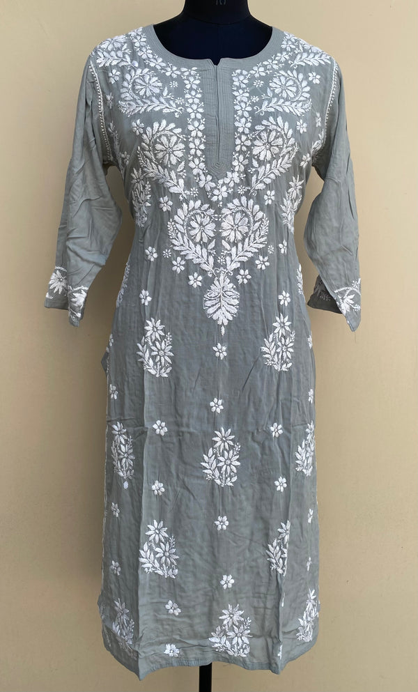 Lucknowi Chikankari Kurti Gray Soft Modal Cotton