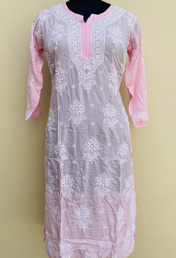 Lucknowi Chikankari Kurti Pink Soft Modal Cotton