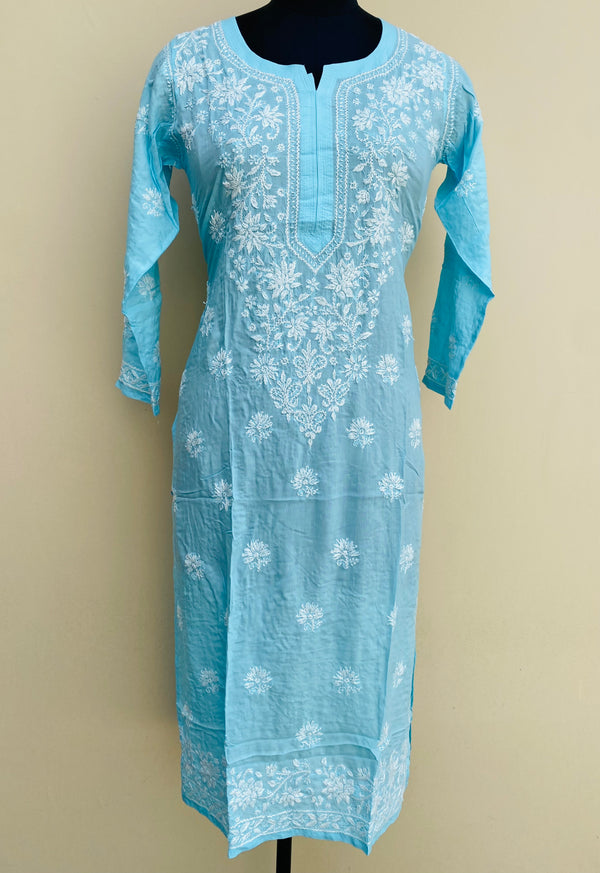 Lucknowi Chikankari Kurti Blue Soft Modal Cotton