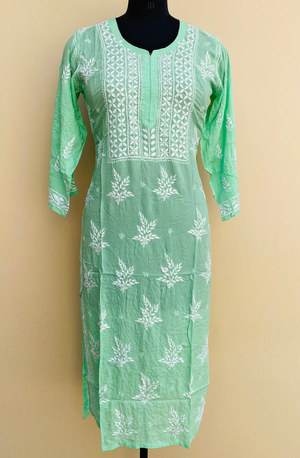 Lucknowi Chikankari Kurti Green Soft Modal Cotton