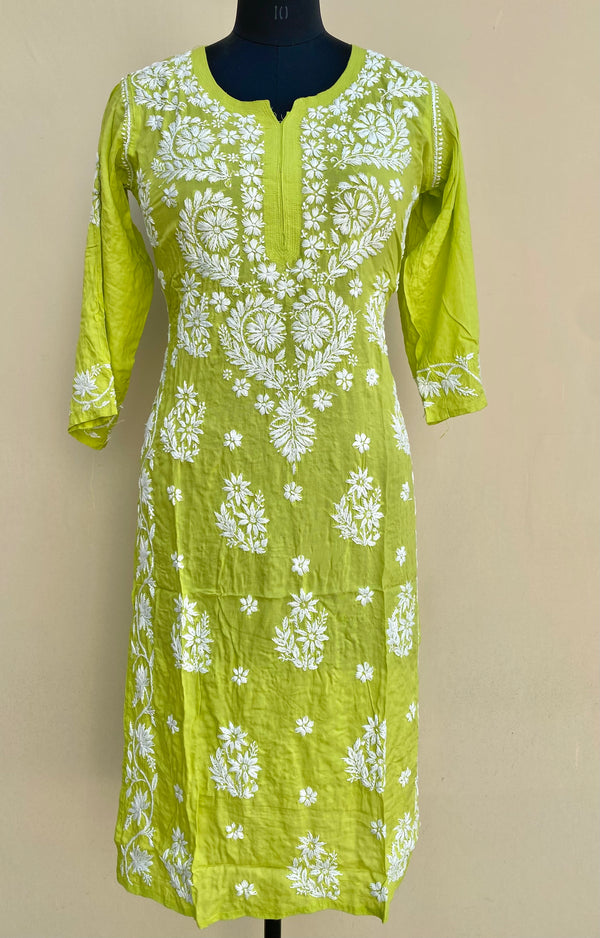 Lucknowi Chikankari Kurti Green Soft Modal Cotton