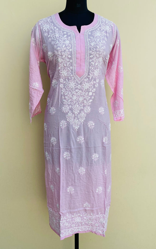 Lucknowi Chikankari Kurti Pink Soft Modal Cotton