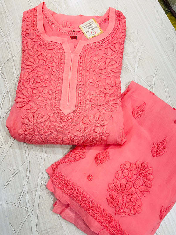 Lucknowi Chikankari Co-ord Set Gajri Pure Georgette