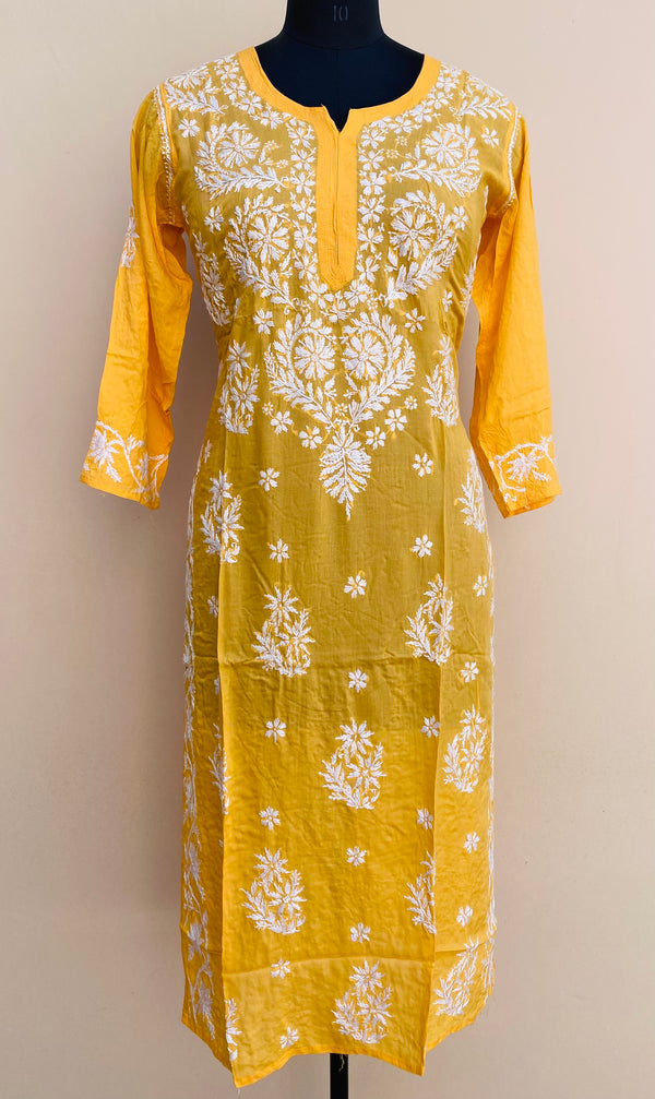 Lucknowi Chikankari Kurti Mustard Soft Modal Cotton