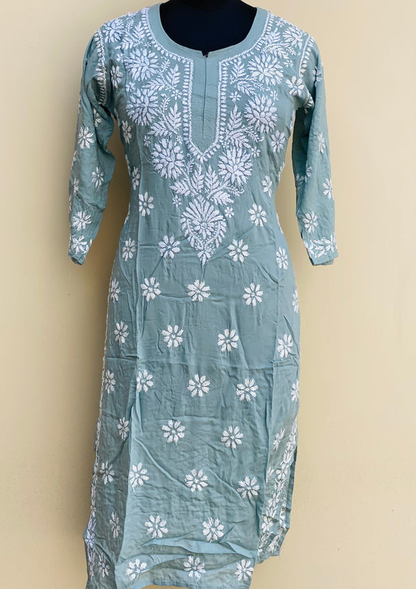 Lucknowi Chikankari Kurti Gray Soft Modal Cotton