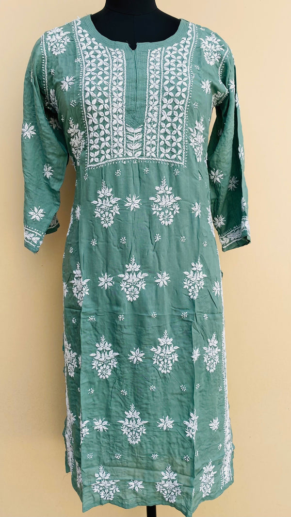 Lucknowi Chikankari Kurti Teal Green Soft Modal Cotton