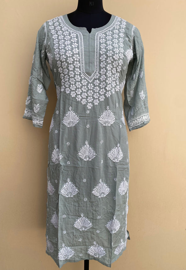 Lucknowi Chikankari Kurti Gray Soft Modal Cotton